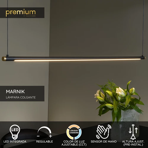 Lucide MARNIK - Lámpara colgante - Ø 2,5 cm - LED Regul. - CCT - 1x22W 2700K/4000K - Sensor de movimiento de mano - Negro | Premium - USP